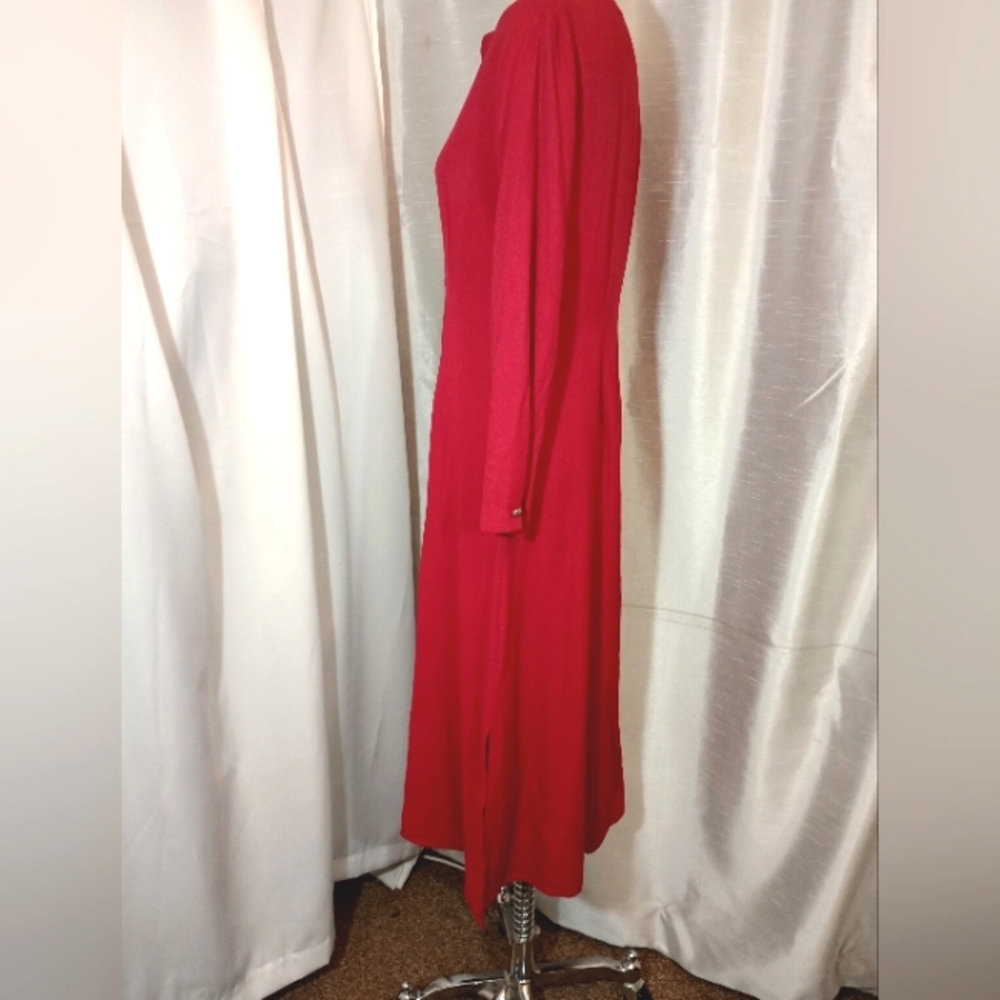 Christie & Jill Vintage Maxi, Dress, Red ButtonUp, V-Neck, Long Sleeve, 10 - Picture 3 of 15